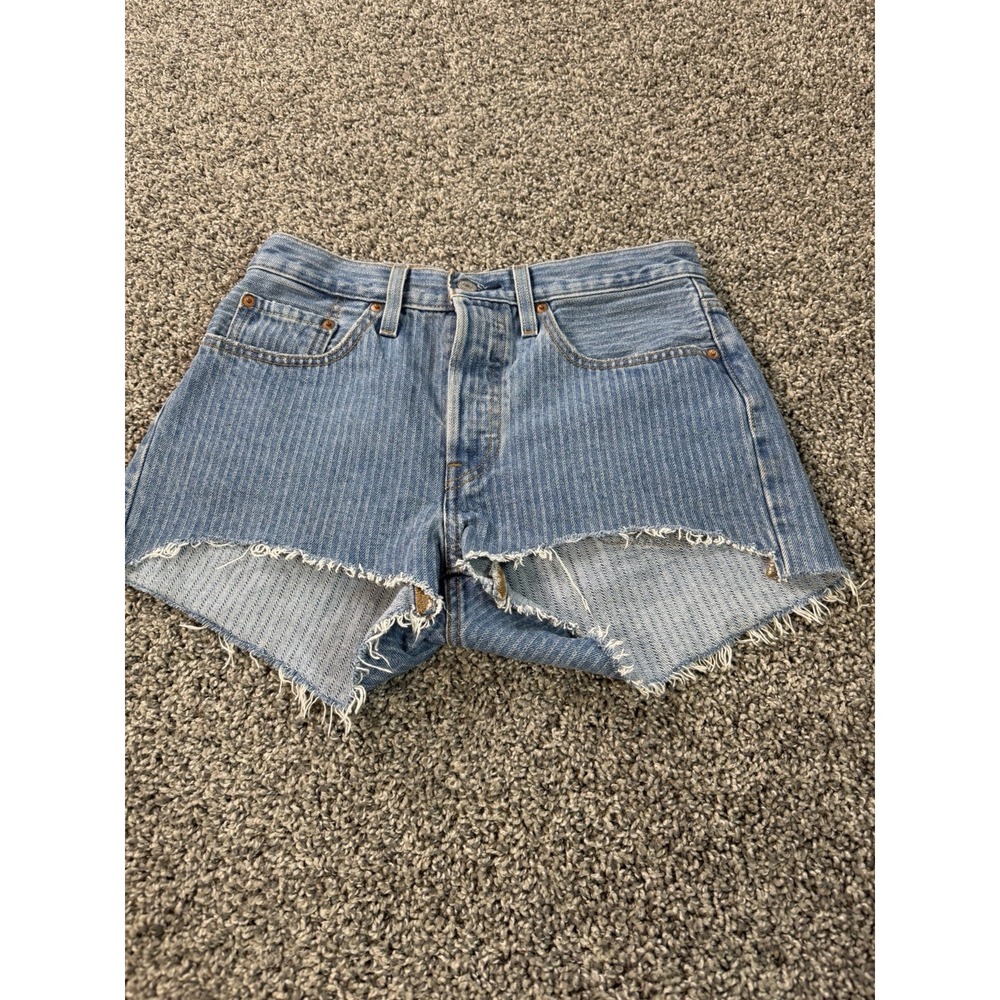 Levi's 501 Original Jean Shorts Womens 27 Blue Denim Button Fly Striped
